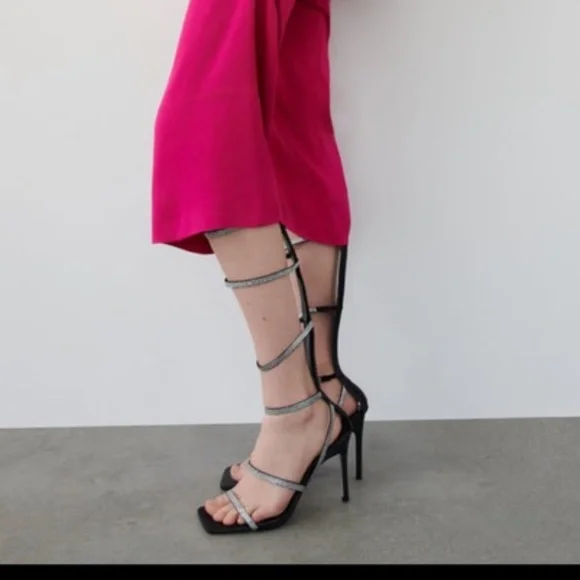 NWT ZARA RHINESTONE STRAP HIGH HEEL GLADIATOR SANDALS 8 EU 39
